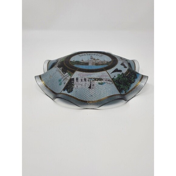 VINTAGE DISNEYLAND GLASS SCALLOP EDGE DISH TRAY WITH BOX HOVER ART - Picture 13 of 14